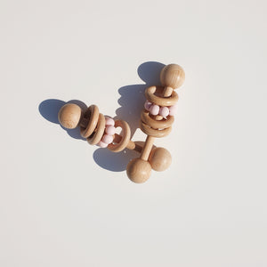 Wooden Teething Rattle - Pink