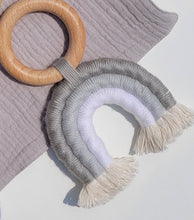 Load image into Gallery viewer, Wooden Rainbow Macrame Tassel Teething Ring - Sage
